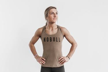 Nobull Racerback Women's Tank Tops Light Brown | Australia (SQ0213)